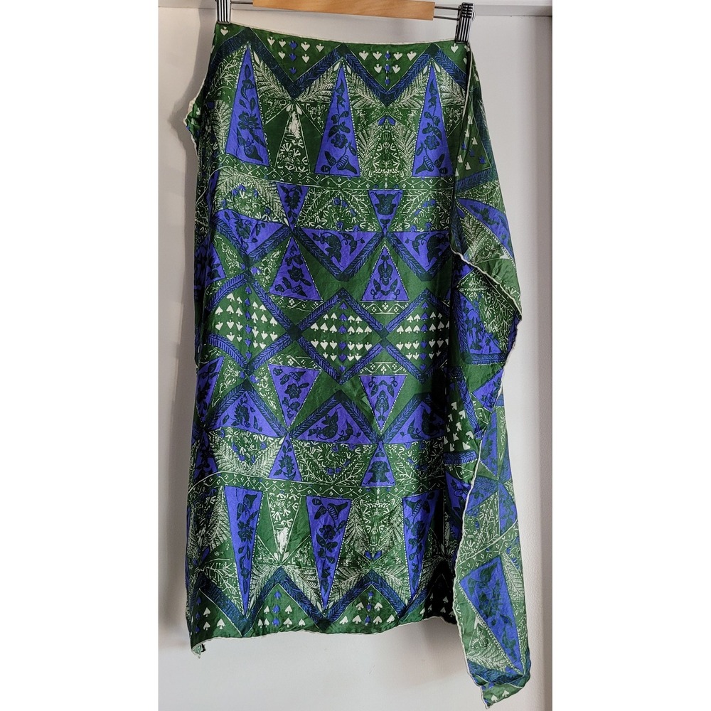 SNA Women's Square Scarf‎ Green Blue White Silk Bandana